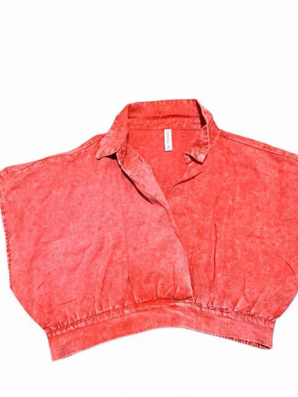 Washed Coral Cropped Collared Top